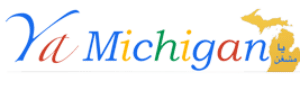 Colorful 'Michigan' text with letters in blue, yellow, and green.