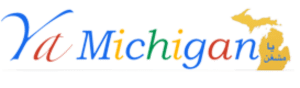 Stylized colorful text spelling 'Michigan' with a gradient effect.