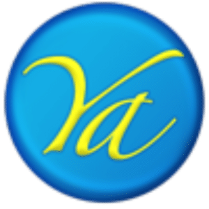 A blue circular logo with yellow stylized letters.