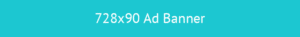 A 728x90 ad banner placeholder on a turquoise background.