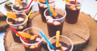 Cold drinks with ice and colorful straws in clear cups.