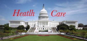 The U.S. Capitol building with 'Health Care' text overlay.