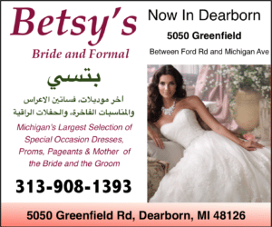 Advertisement for Betsy's Bride and Formal shop in Dearborn, MI.