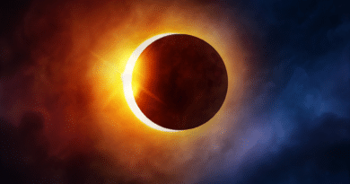A vibrant solar eclipse with glowing corona and darkened moon.
