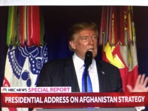 Donald Trump delivering a presidential address on Afghanistan.