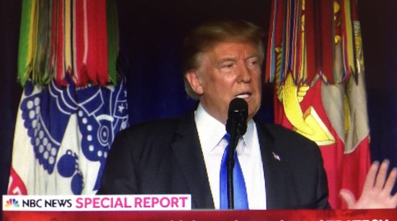 Donald Trump delivering a presidential address on Afghanistan.