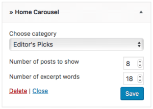 Screenshot of a WordPress plugin interface for a post carousel.