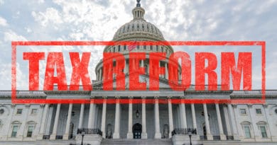 The Capitol building with a bold 'Tax Reform' stamp across it.