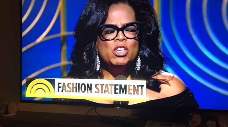 Oprah Winfrey wearing large black glasses on a TV show segment titled Fashion Statement.