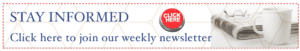 A red button with 'CLICK HERE' text above 'weekly news' text.