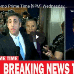 News reporter delivering breaking news with a live camera crew behind.