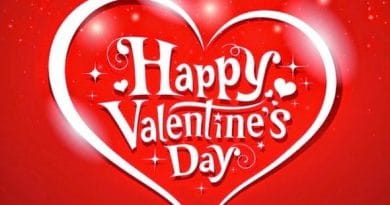 A bright red heart with 'Happy Valentine's Day' text and sparkles.