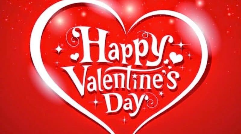 A bright red heart with 'Happy Valentine's Day' text and sparkles.